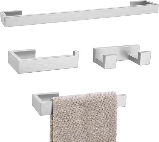 Brushed Nickel Bathroom Hardware Set, 4-Piece Bath Towel Bar Set SUS304 Stainless Steel Towel Rack Set for Bathroom, 23.6 inches Bathroom Towel Holder Set Wall Mounted - ModernBath