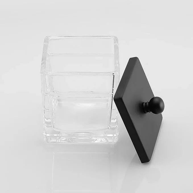 Indecor Home Glass Cotton Jar Holder 2 Pack– Matte Black Lid, Elegant Bathroom Storage Canister for Qtips, Cotton Balls, Floss, Makeup Organizer, Vanity & Bathroom Organization - ModernBath