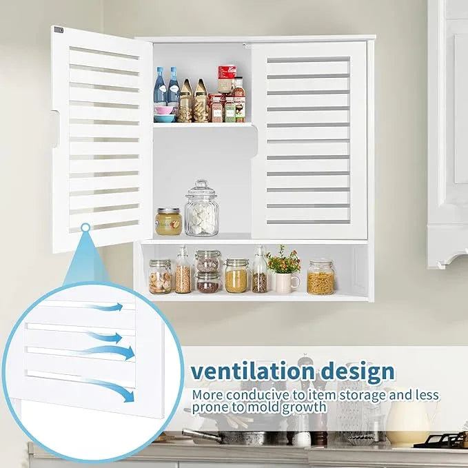 HYNAWIN White Organized Bathroom Storage Cabinet with Lattice Doors,Spacious Storage with Adjustable Shelves for Bathroom or Kitchen Essentials - ModernBath