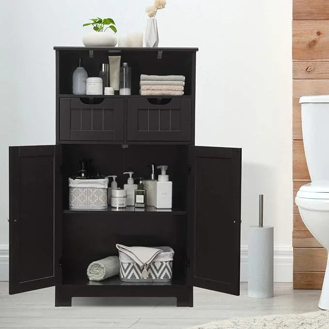 GLACER Multifunctional Floor Cabinet, Bathroom Cabinet with Removable Drawers and Adjustable Shelf for Bathroom, Living Room, Kitchen or Entryway, 24 x 12 x 43 inches (Brown) - ModernBath