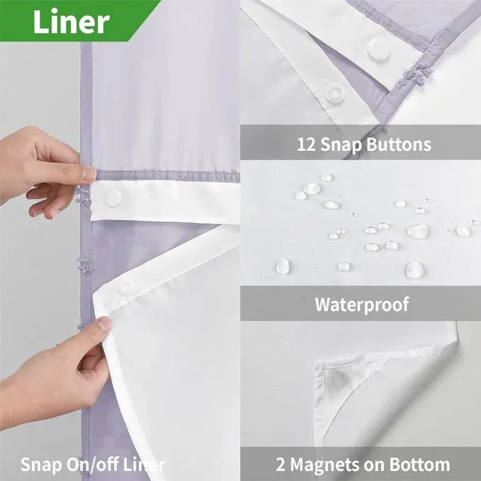 eachope Stall No Hook Boho Farmhouse Shower Curtain with Snap-in Fabric Liner set-54Wx80H(78H),Tufted Chevron Striped Hotel Grade Cloth Shower Curtains for Bathroom,Water Repellent,Lavender - ModernBath