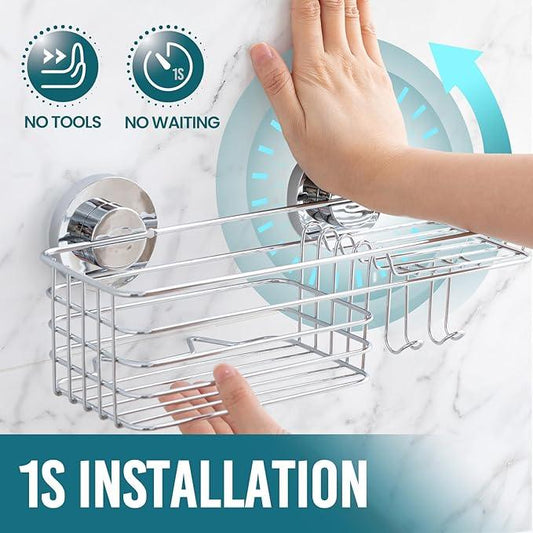 TAILI Shower Caddy Suction Cup, 3 Pack Shelves for Inside with Hooks & Soap Holder Toothbrush Cups, Removable Bathroom Organizer, Rustproof Silver Storage-Silver - ModernBath