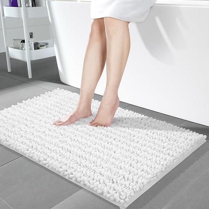 Yimobra Long Bathroom Rugs Non Slip Washable 44x24 Inch - Ultra Soft Absorbent Chenille Bath Mat, Quick Dry Shaggy Floor Carpet for Tub Shower, White Home Decor Accessories - ModernBath