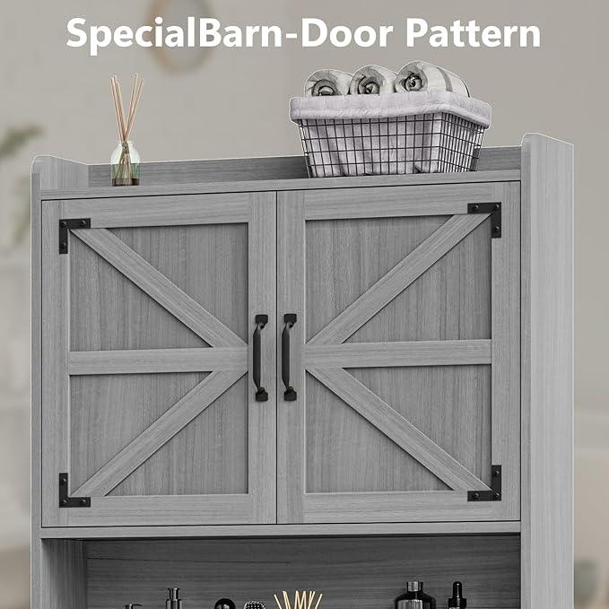 Vabches Over The Toilet Storage Cabinet, Farmhouse Storage Cabinet Over Toilet with Barn Doors & Toilet Paper Holder Stand，Home Space-Saving Toilet Rack, for Restroom/Laundry and Bathroom - ModernBath