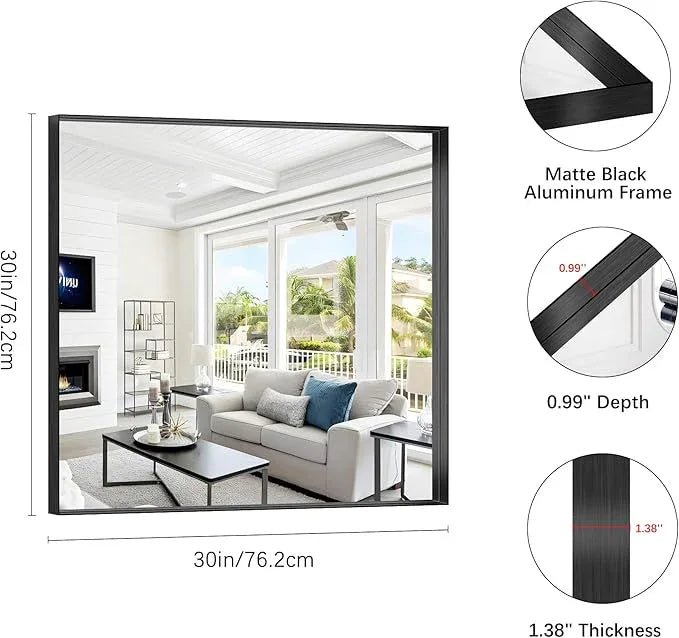 Black Bathroom Mirror, 30x30 Inch Rectangular Framed Mirror, Large Wall Mounted Bathroom Vanity Mirror Over Sink for Bedroom,Restroom, Living Room, Hangs Vertically or Horizontally - ModernBath