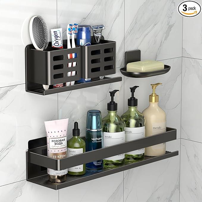 Shower Shelf 3 Pack - Bathroom Shower Shelf Rust-Proof Aluminum Adhesive Installation No Drilling Required, Suitable for Bathroom Storage and Home Decoration - ModernBath