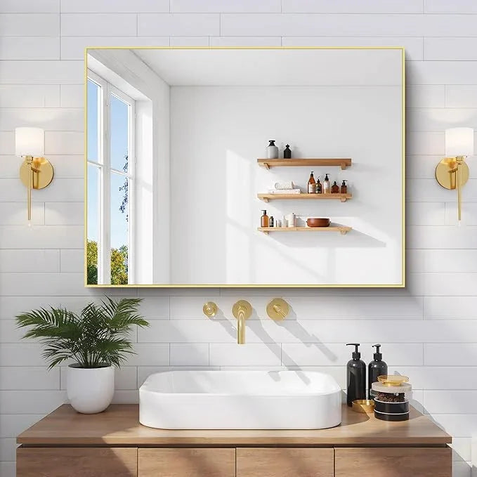 COFENY Gold Bathroom Mirror for Wall, 24x32 Inch Rectangle Mirror with Metal Frame, Modern Vanity Mirrors for Bathroom Living Room, Entryway Hangs Horizontal or Vertical - ModernBath
