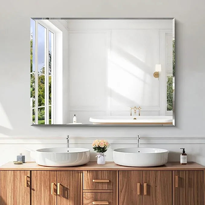 KOCUUY Beveled Mirror, 48x36 Inch Large Frameless Bathroom Mirror for Over Sink, Upgraded Shatterproof Beveled Unframed Design Mirror for Bathroom, Bedroom, Hang Horizontal/Vertical - ModernBath