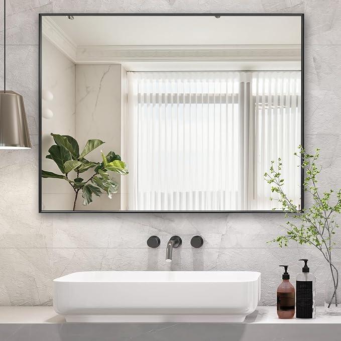 LEDLUX 30x40 Inch Black Bathroom Mirror, Copper-Free Mirror, Aluminum Alloy Frame Vanity Mirror, Rectangle Wall Mounted Mirror, Modern Mirror for Bedroom/Living Room/Porch Horizontal or Vertical - ModernBath