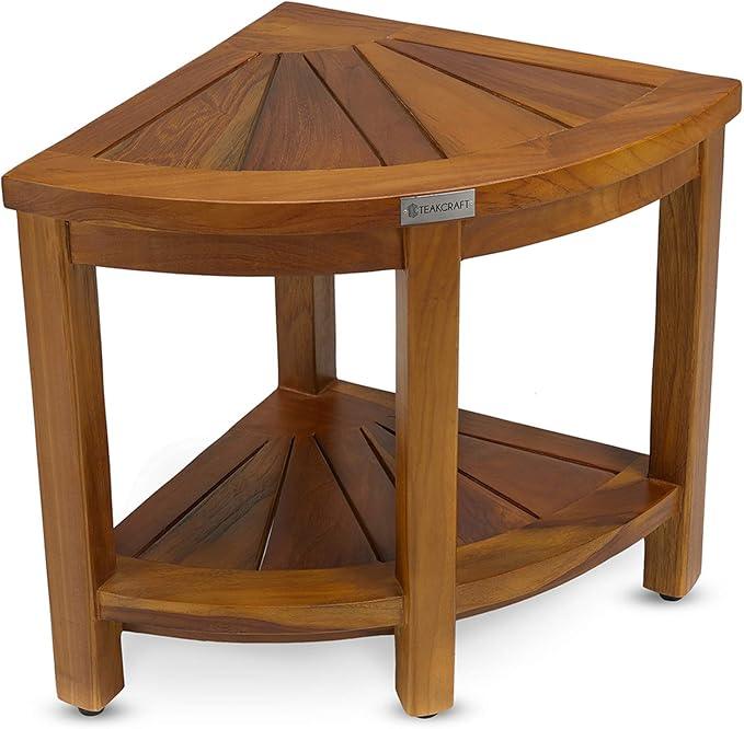 TeakCraft Teak Corner Shower Bench Seat for Bathroom - Waterproof Shower Stool - Fully Assembled, The Saga - ModernBath