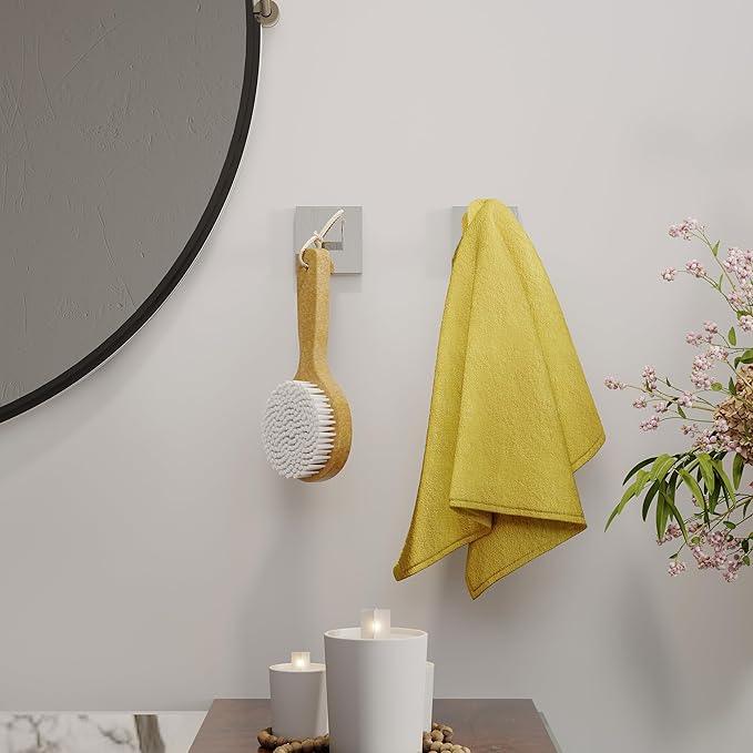 Ruacq Towel Hooks for Bathrooms, Heavy Duty Stainless Steel Square Bathroom Hooks, Wall Mounted Towel Hanger for Robe & Coat, Ideal for Kitchen, Bedroom, and Hotel Use(Chrome, 2 Pack) - ModernBath