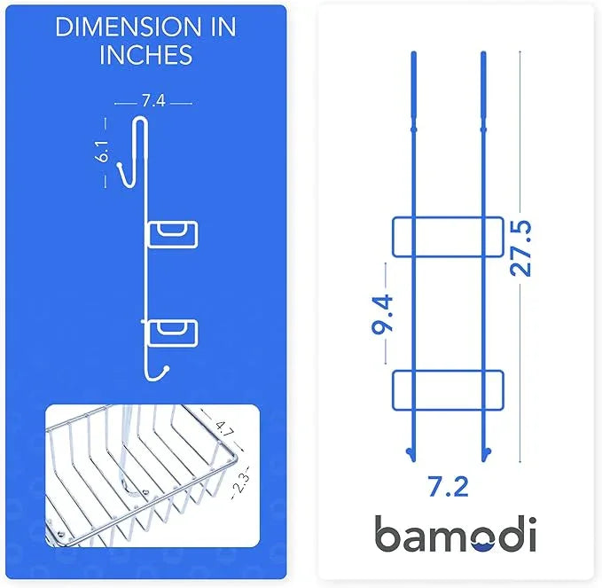 Bamodi Shower Caddy Hanging - 2 Tier Over Door Chrome Plated - No Drilling Required - Fits Shower Screens up to 0.78 inches - Hangable Shower Rack with 2 Towel Hooks (27.5 x 7.5 x 7.3 INCHES) - ModernBath