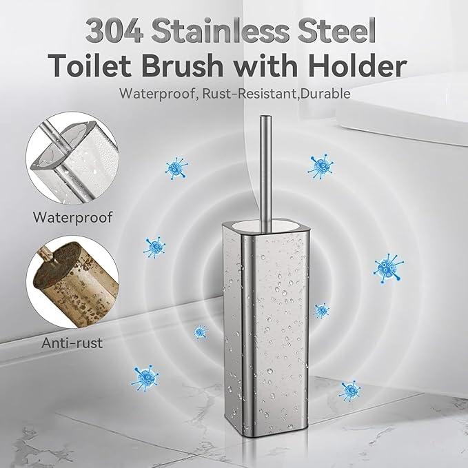DOWRY Stainless Steel Toilet Bowl Brush and Holder for Bathroom Storage Organization Deep Cleaning Covered Brush Cleaner,Nickel Square - ModernBath