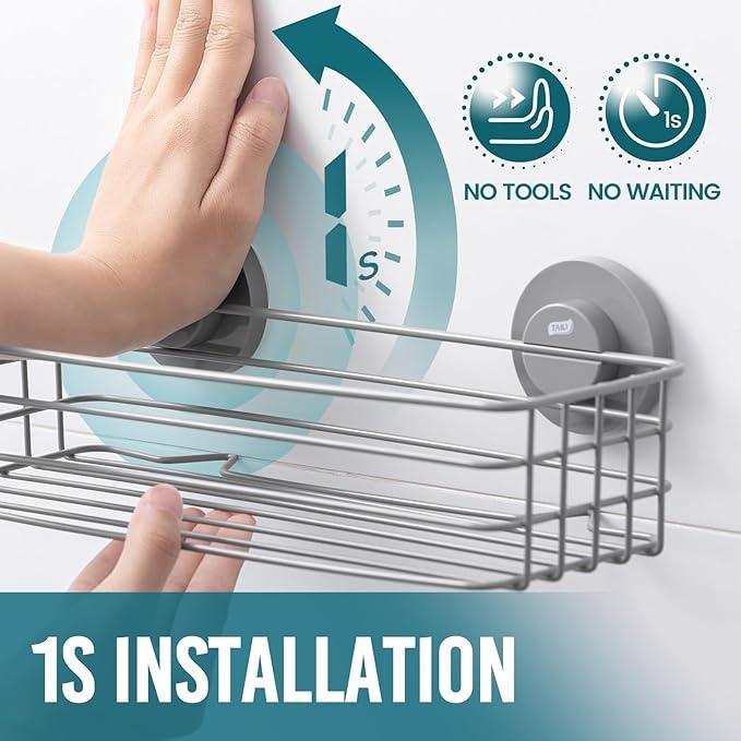 TAILI Shower Caddy Suction Cup 2 Pack with Hooks & Soap holder, Heavy Duty Shower Organizer for Bathroom, No Drilling Bathroom Organizer with Large Capacity, Metal Storage Basket-Grey - ModernBath