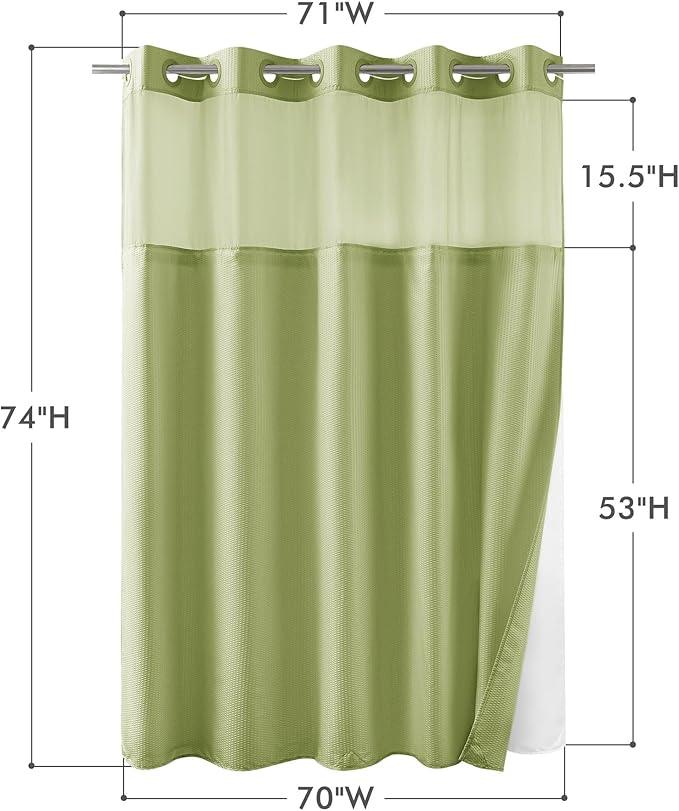 Mrs Awesome No Hook Shower Curtain with Snap-in Liner, Embossed Waffle Design Fabric Shower Curtain for Bathroom, Soft & Lightweight, 71x74, Sage Green - ModernBath