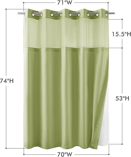 Mrs Awesome No Hook Shower Curtain with Snap-in Liner, Embossed Waffle Design Fabric Shower Curtain for Bathroom, Soft & Lightweight, 71x74, Sage Green - ModernBath