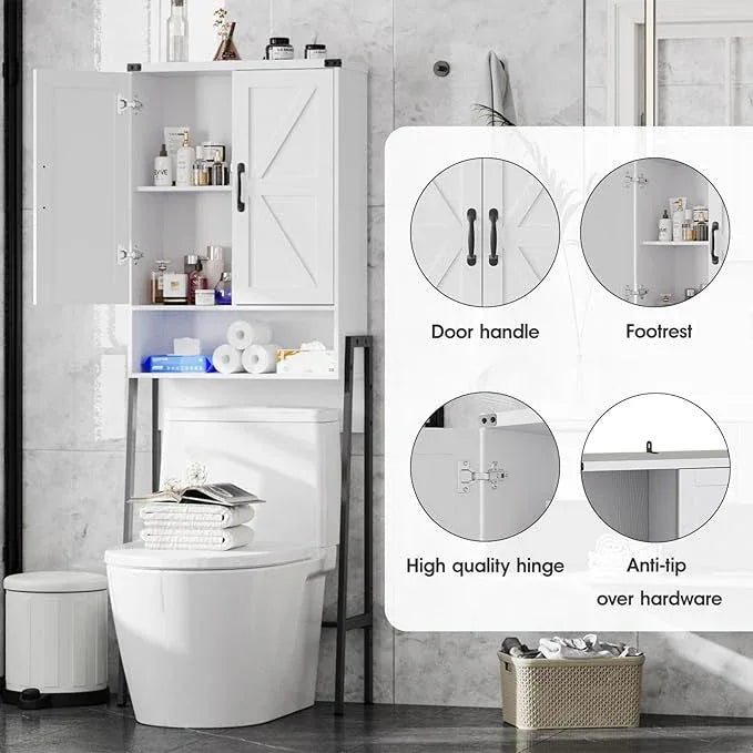 Over The Toilet Storage Cabinet with 2-Door Design Bathroom Organizers and Storage with Anti-Tip Device Over Toilet Organizer with Shelves for Bathroom,Restroom,Laundry White - ModernBath
