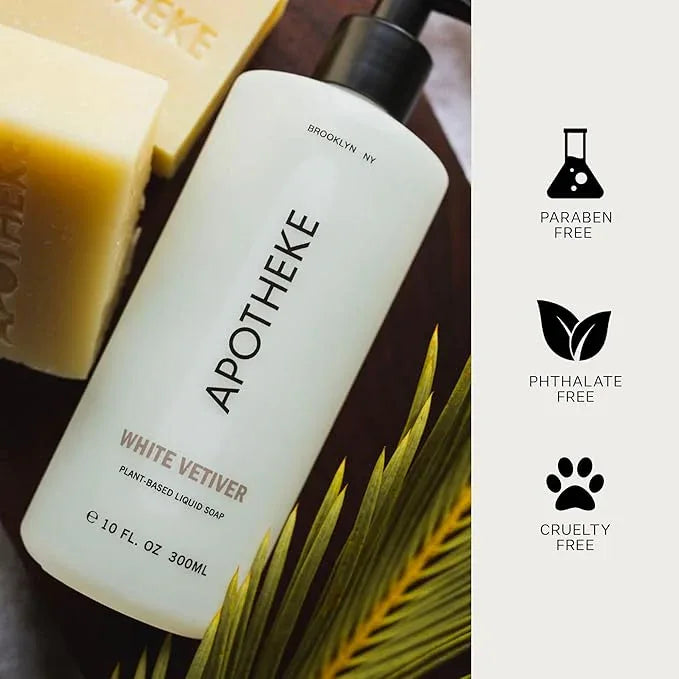 APOTHEKE Liquid Hand Soap, White Vetiver - 10 Fl Oz Hydrating Handsoap with Premium Fragrance Oils Gently Cleanses, Moisturizes & Rejuvenates Skin - Scented Hand Wash for Kitchen & Bathroom - ModernBath
