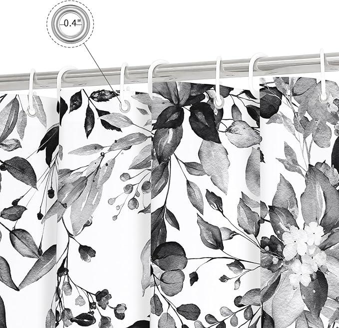 Gibelle Small Stall Shower Curtain 36 x 72, Narrow Black and White Floral Shower Curtain, Watercolor Plant Eucalyptus Leaves Fabric Shower Curtain Set - ModernBath