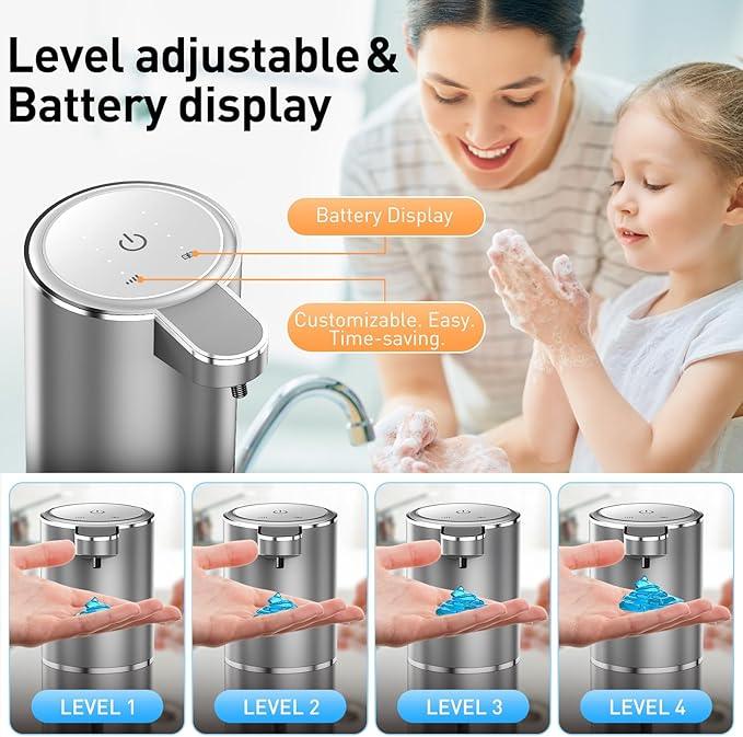 Fantictas Automatic Soap Dispenser Touchless Automatic Liquid Soap Dispenser 4 Adjustable 1500mAh Soap Dispensing Levels Wall Mount for Kitchen and Bathroom - ModernBath