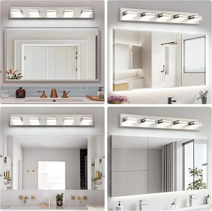 Merexcint LED Modern Bathroom Vanity Light Fixtures 5-Light, 32 inch Dimmable Nickel Vanity Lights for Bathroom Lighting Fixtures Over Mirror, with 350°Rotatable Acrylic Heads(White Light 5500K) - ModernBath