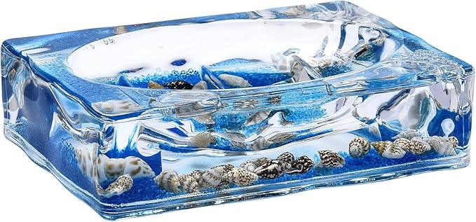 Locco Decor 4 Piece Acrylic Liquid 3D Floating Motion Bathroom Vanity Accessory Set Oceam Theme Shell Toothbrush Holder, Tumbler, Soap Dispenser, Soap Dish - ModernBath