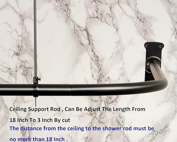 Artiwell L Shaped Shower Curtain Rod, Bathroom Bathtub Corner Shower Curtain Rod with Ceiling Support (MATT BLACK) - ModernBath