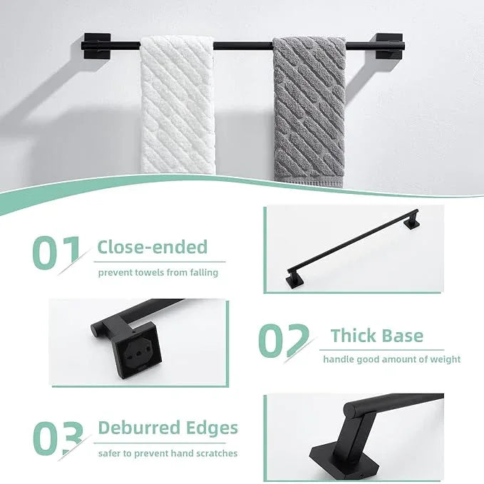 Suyar Bathroom Accessories Set, SUS 304 Stainless Steel Bathroom Hardware Set 4 PCS, Include Robe Hook, Toilet Paper Holder, Hand Towel Holder, Towel Bar, Matte Black - ModernBath