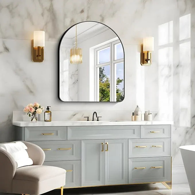 Arched Bathroom Mirror, 30"x36" Black Arched Mirror for Bathroom, Wall Mounted Mirror, Black Vanity Wall Mirror w/Metal Frame for Bedroom, Entryway, Living Room, Hanging or Leaning Against Wall - ModernBath