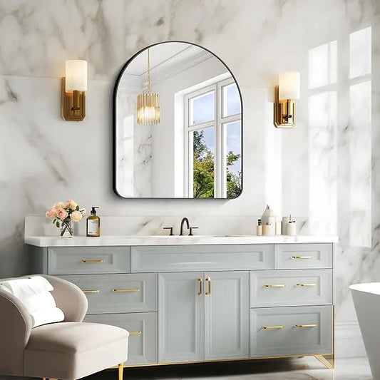 Arched Bathroom Mirror, 30"x36" Black Arched Mirror for Bathroom, Wall Mounted Mirror, Black Vanity Wall Mirror w/Metal Frame for Bedroom, Entryway, Living Room, Hanging or Leaning Against Wall - ModernBath