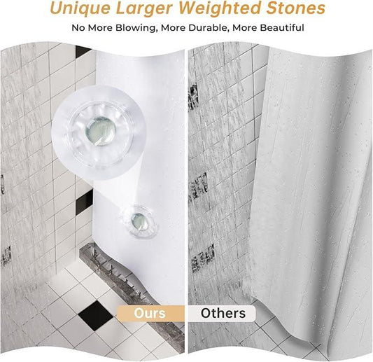 AmazerBath Plastic Shower Curtain, 72 x 65 Inches PEVA Heavy Duty White Shower Curtain, Waterproof Heavy Weight Thick Bathroom Curtain with 3 Big Clear Weighted Stones and 12 Rustproof Grommets - ModernBath