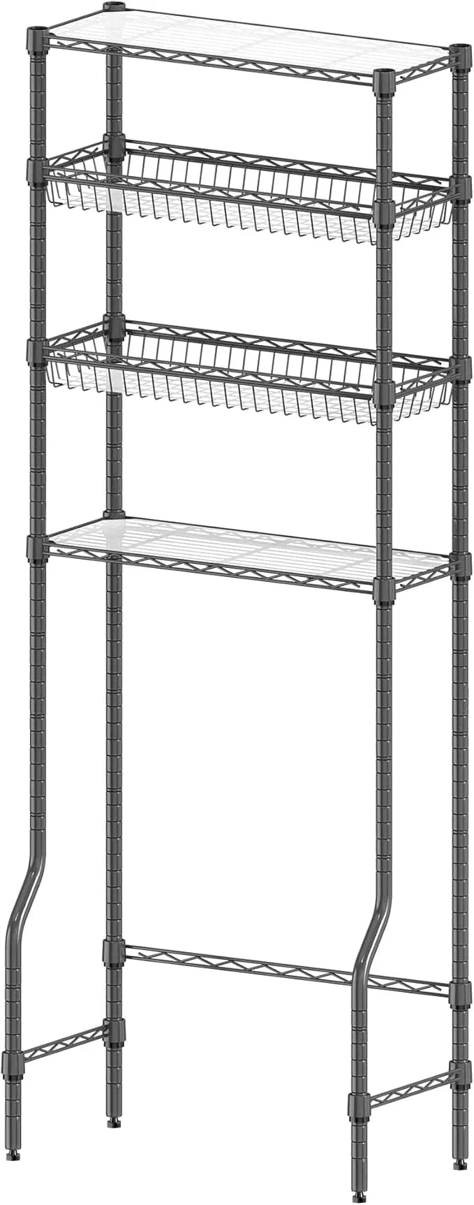 Over The Toilet Storage, 4-Tier Over Toilet Shelf Organizer Metal Storage Rack Freestanding Bathroom Space Saver with Adjustable Shelves and Baskets, Gray - ModernBath