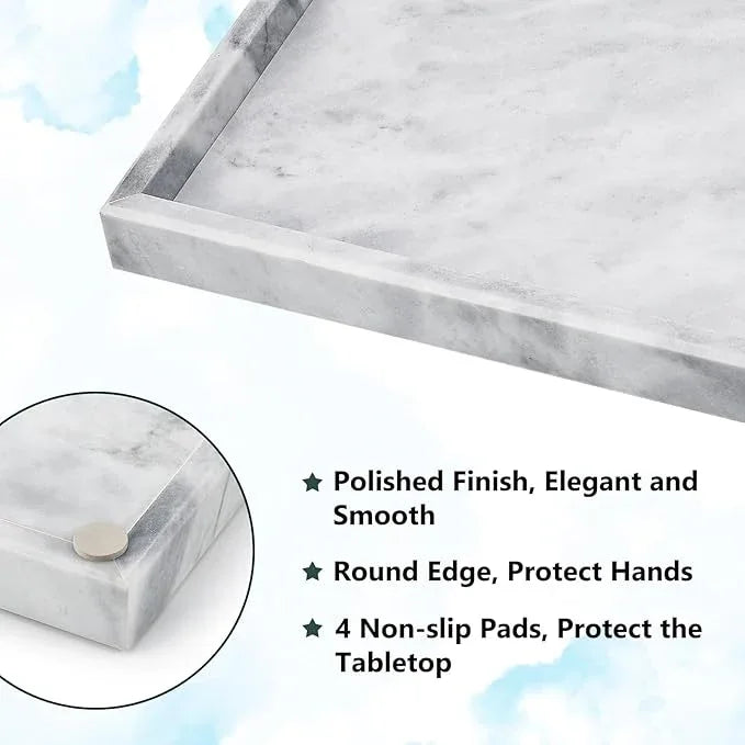 Zilukar Real Natural Marble Tray for Bathroom, Vanity, Kitchen and Desktop, Rectangle Genuine Marble Stone Tray for Jewelry, Cosmetics, Candles, Lotion, Perfume and Home Decor - ModernBath