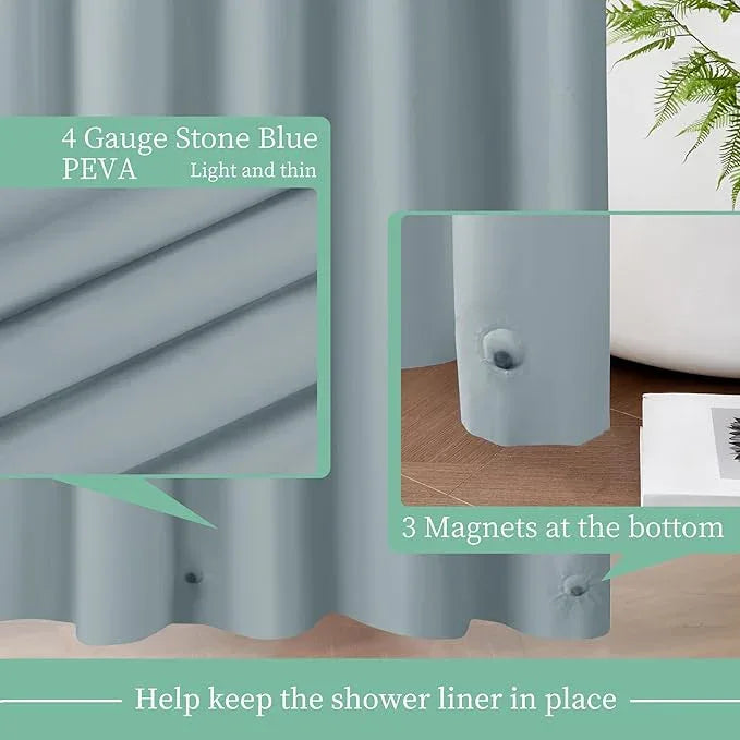 Mrs Awesome Blue Shower Curtain Liner with 3 Magnets, 72x72 Premium Flexible Sturdy Plastic Shower Curtain for Bathroom Lightweight & Waterproof, Stone Blue - ModernBath