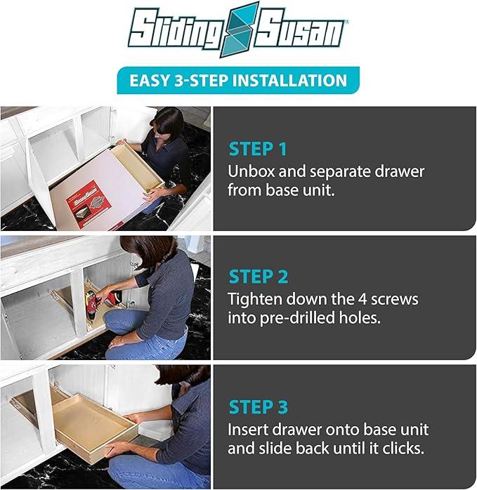 SlidingSusan Pull Out Drawer Organizer for Cabinets, Gliding Soft Close Shelves for Kitchen, Pantry, Bathroom, & Storage Organization, Hard Rock with MDF Core, 14 Inch Wide x 21 Inch Deep - ModernBath