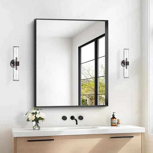 Black Bathroom Mirror, 30x36 Inch Rectangular Framed Mirror, Large Wall Mounted Bathroom Vanity Mirror Over Sink for Bedroom,Restroom, Living Room, Hangs Vertically or Horizontally - ModernBath