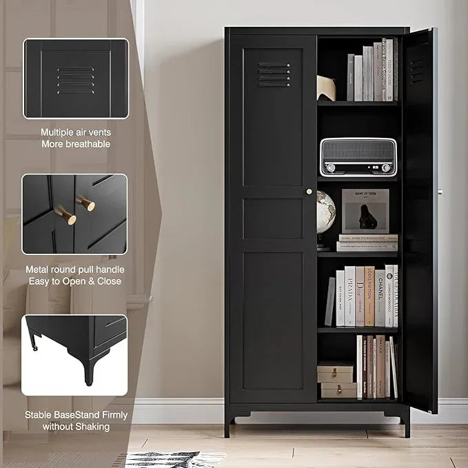 Yizosh Metal Pantry Cabinet,Tall Kitchen Pantry Storage Cabinet with Doors and Adjustable Shelves - 61" Black Cupboard Cabinet for Kitchen, Living Room,Dining Room,Home - ModernBath