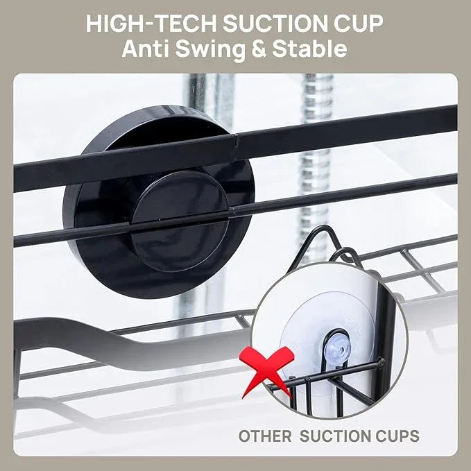 LEVERLOC Over The Door Shower Caddy, Shelf Distance Adjustable Hanging Rack Sturdy Rust Proof Bathroom Shelves with Strong Suction Cup, Shower Organizer Basket Storage Rack, Metal Black - ModernBath