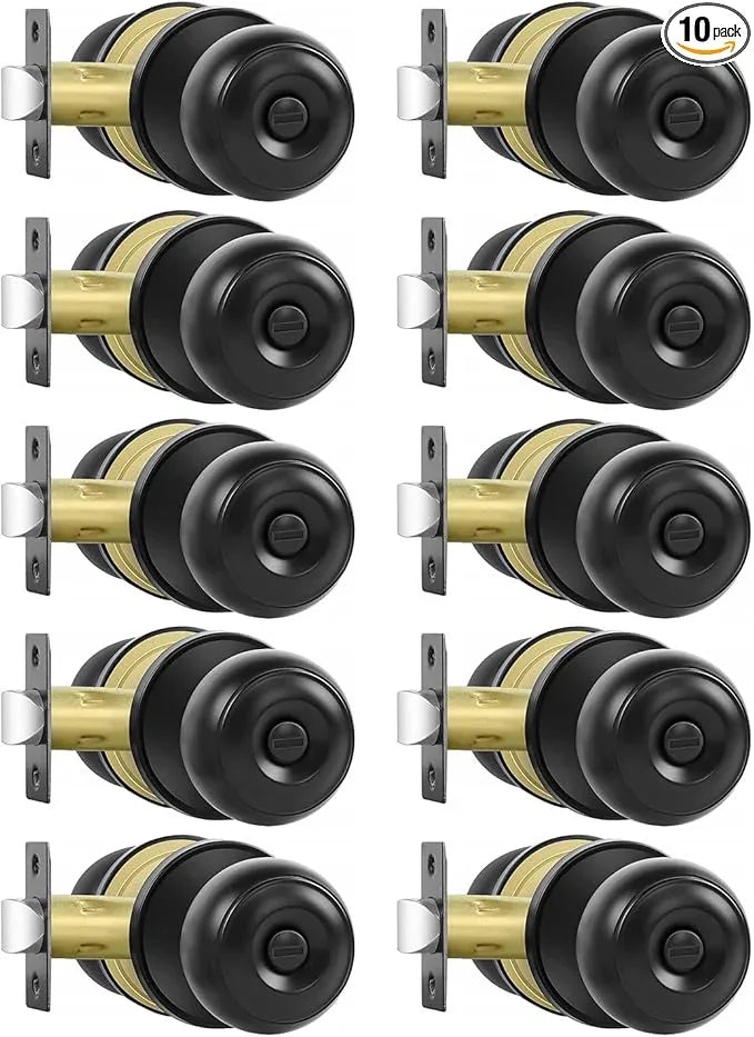 Privacy Door Knobs, 10 Pack Matte Black Door Knobs with Lock, Bed and Bath Door Knob Interior Keyless Locksets, Round Door Handles Reversible for Left Right Handed Doors - ModernBath