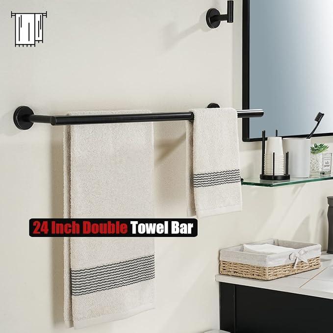 JQK Double Towel Bar, Oil Rubbed Bronze 27 Inch 304 Stainless Steel Thicken 0.8mm Bath Towel Rack for Bathroom, Towel Holder Wall Mount ORB, Useable Length 24 Inch, TB100L24-ORB - ModernBath