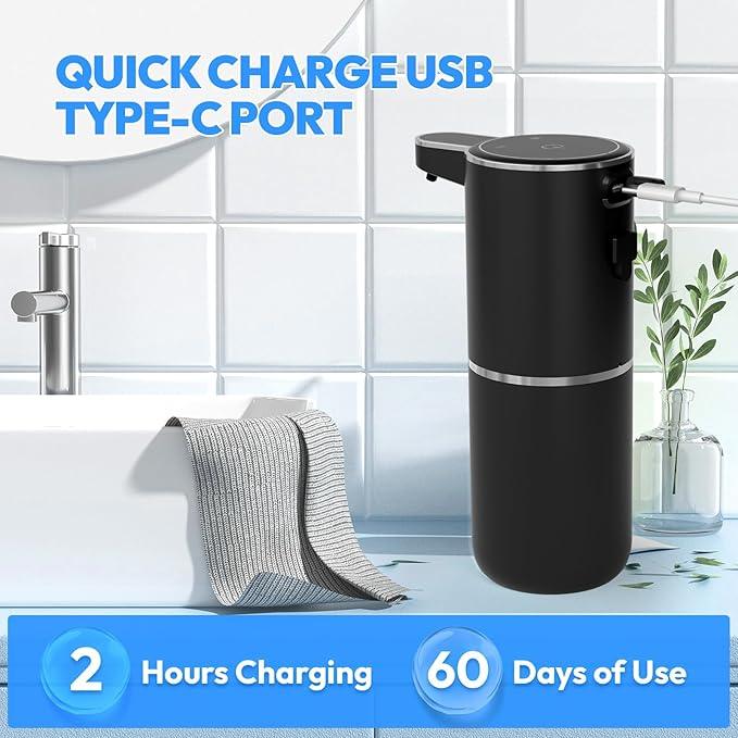 MTYGK Automatic Foaming Soap Dispenser,Touchless Foam Soap Dispenser,12.8oz Rechargeabled Wall Mounted Smart for Bathroom and Kitchen Dish Soap,Easy for Toddlers(Black) - ModernBath
