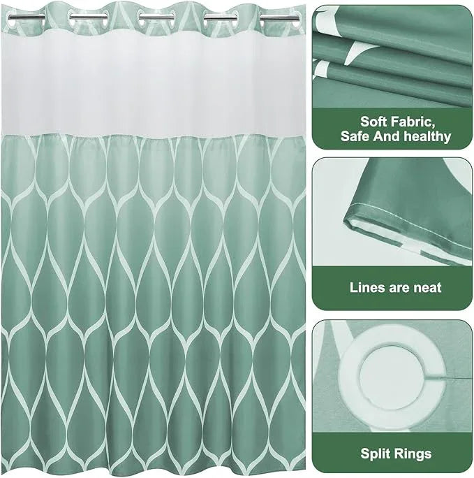 Yiatn No Hook Ombre Teal Shower Curtain with Snap in Fabric Liner Set - Hotel Style with See Through Mesh Top Window, Modern Geometric Waterdrop Design,Waterproof and Washable, 71x74 INCH - ModernBath