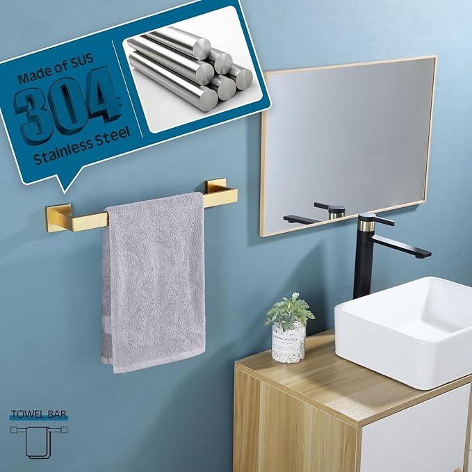 KOKOSIRI Bath Towel Bar Kitchen Dish Cloths Hanger 16 Inch Hand Towel Holder Stainless Steel Wall Mounted, Brushed Gold, B4003BG-L16 - ModernBath