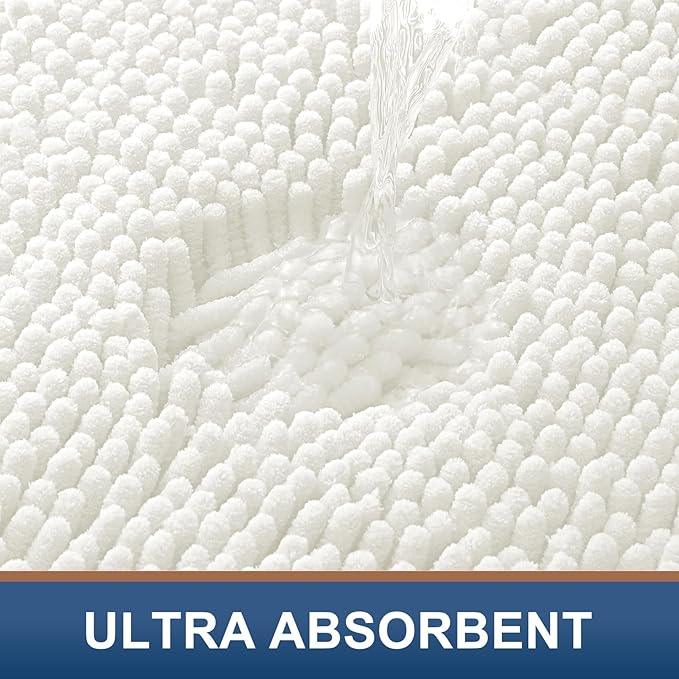 Smiry Luxury Chenille Bathroom Rugs 48x32, Extra Soft and Absorbent Shaggy Bath Mat, Machine Washable, Non-Slip Plush Carpet Runner for Tub, Shower, and Floor, Home Decor Accessories, Ivory - ModernBath