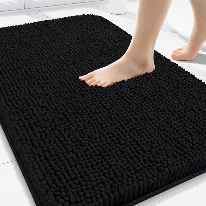 Arotive Bathroom Rugs 30x20, Extra Soft Absorbent Shaggy Chenille Bath Rugs, Machine Washable Rubber Backing Non-Slip Bath Mats for Bathroom Floor Tub and Shower, Home Decor Accessories, Black - ModernBath