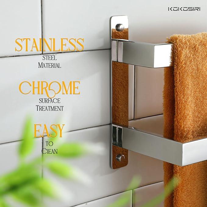 KOKOSIRI Towel Bars Bath Towel Holders 20-Inch Chrome Bathroom 2-Tiers Ladder Towel Rails Wall Mounted Towels Shelves Rack Polished Stainless Steel, B5008CH-L20 - ModernBath