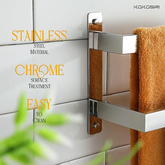 KOKOSIRI Towel Bars Bath Towel Holders 32 Inches Chrome Bathroom 2-Tiers Ladder Towel Rails Wall Mounted Towels Shelves Rack Polished Stainless Steel, B5008CH-L32 - ModernBath