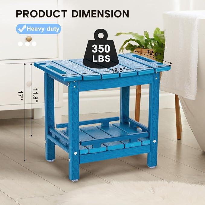 nalone Shower Bench, HDPE Shower Benches for Inside Shower, Small Shower Chair Seat for Shaving Legs with Storage Shelf & Handles, Indoor and Outdoor Use (Navy Blue) - ModernBath