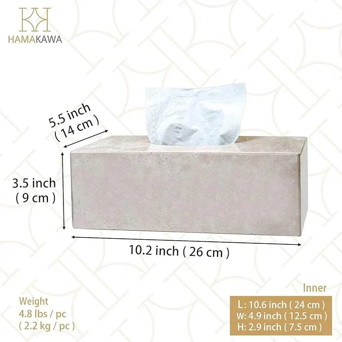 HAMAKAWA Natural Marble Tissue Box Cover, Beige Tissue Organizer L 10 x W 5.5 x H 3.5 Inch, Heavy Stone Decorative Box, Square Tissue Box Holder for Home Decor, Kitchen, Bathroom - ModernBath
