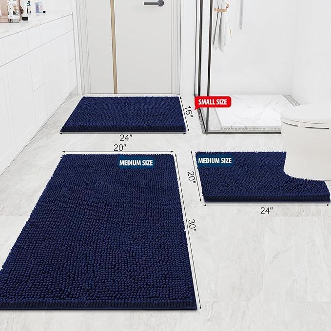Smiry Luxury Chenille Bathroom Rugs 70x24, Extra Soft and Absorbent Shaggy Bath Mat, Machine Washable, Non-Slip Plush Carpet Runner for Tub, Shower, and Floor, Home Decor Accessories, Navy Blue - ModernBath